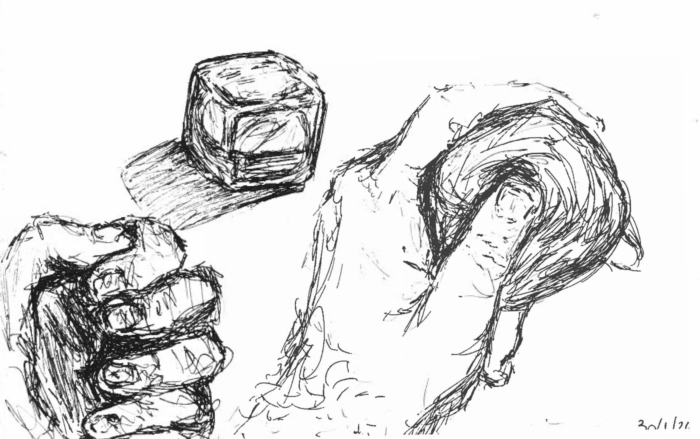 black and white drawing of a hand with a fidget