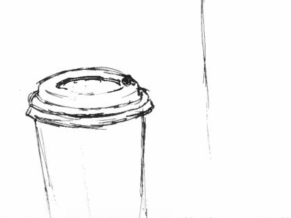 A sketch of a take-out coffee cup 
