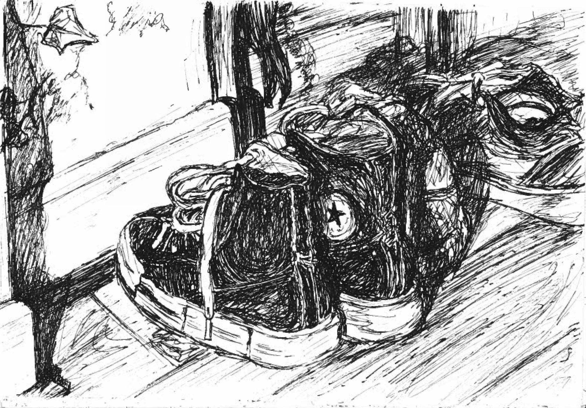 black and white drawing of shoes