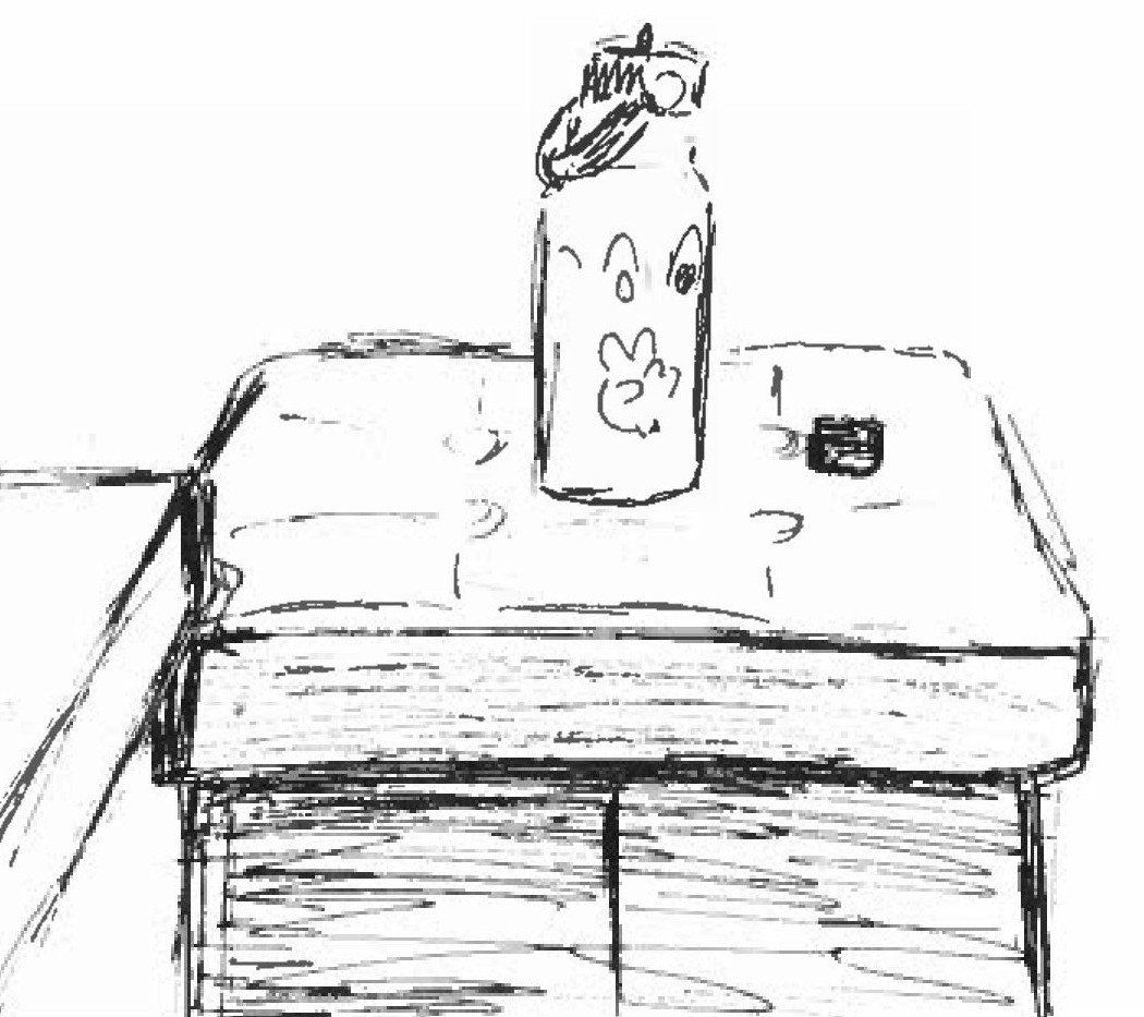 black and white drawing of a bottle 