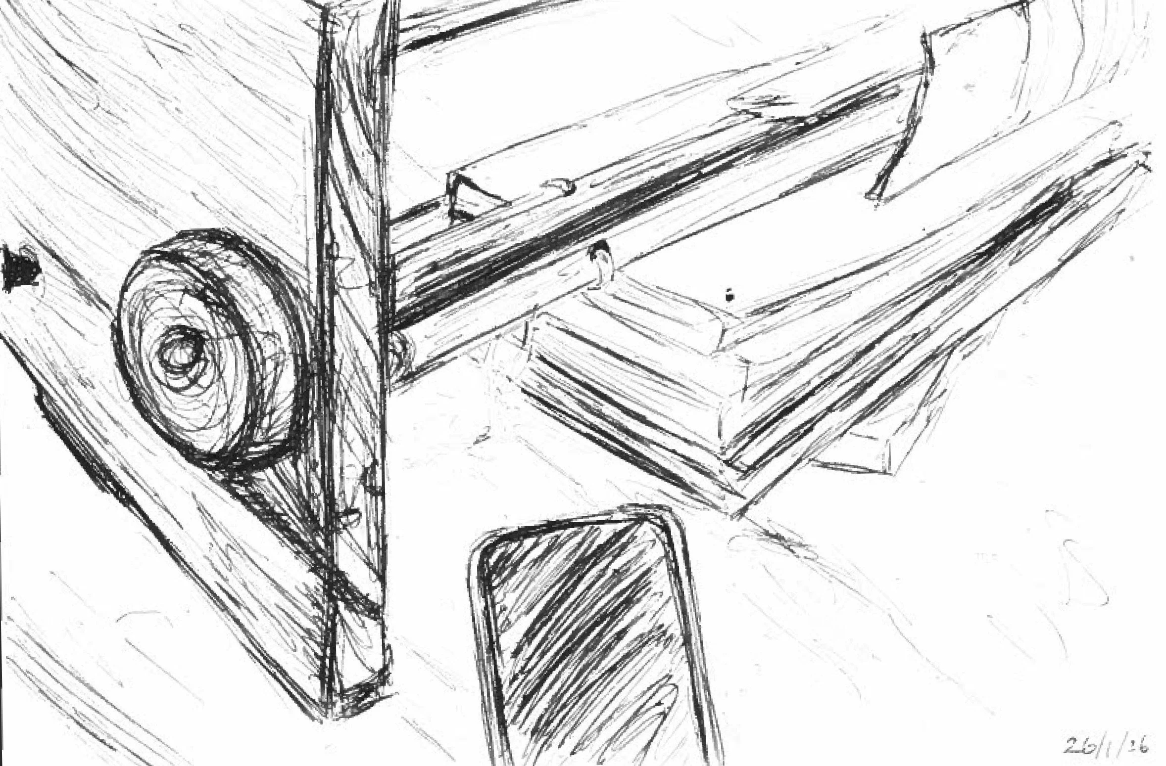 black and white drawing of a loom