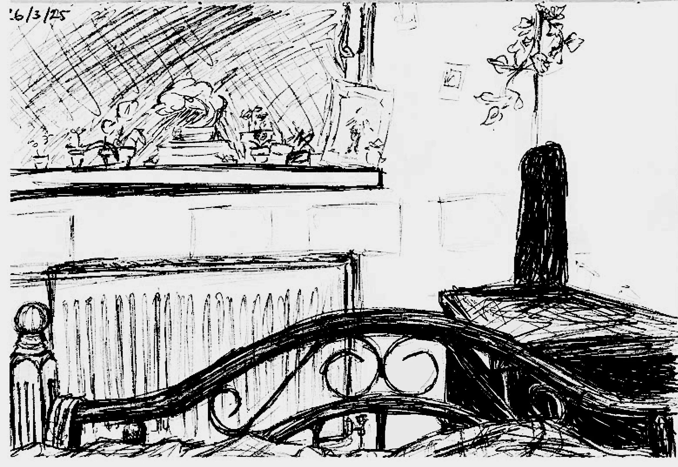 A sketch of a bedroom