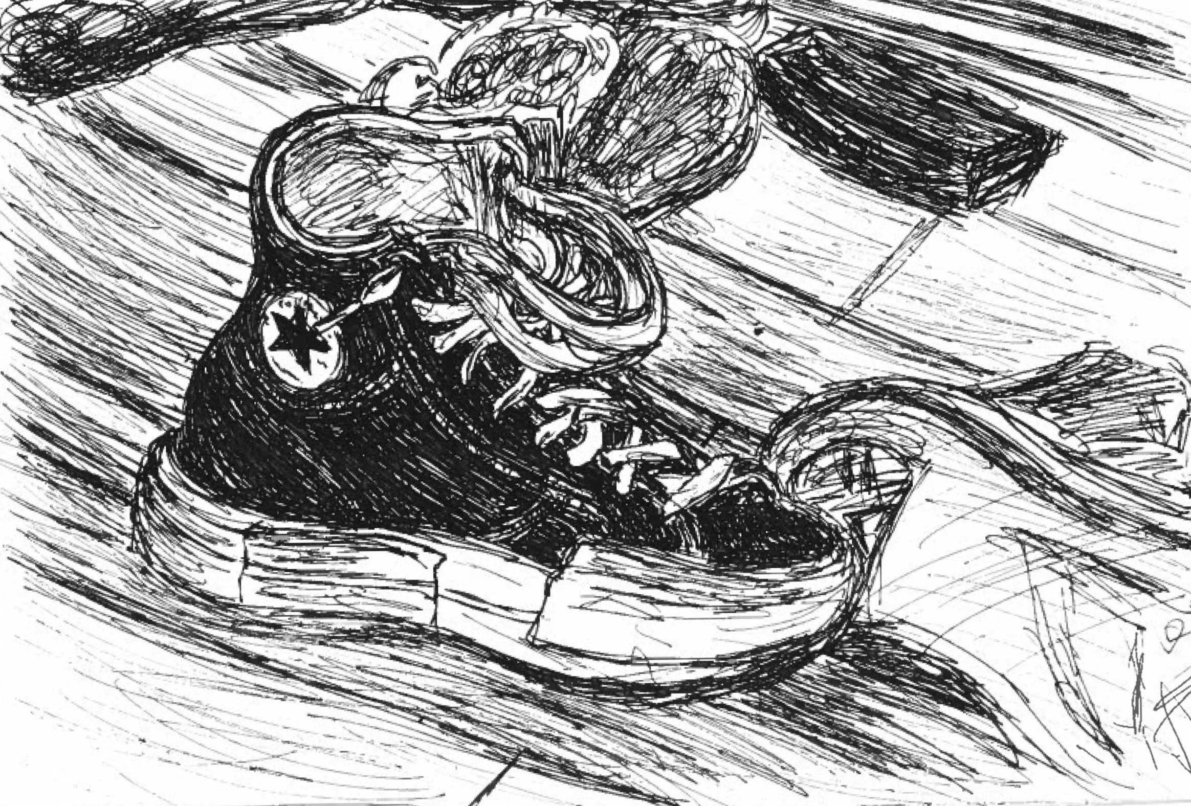 black and white drawing of shoes