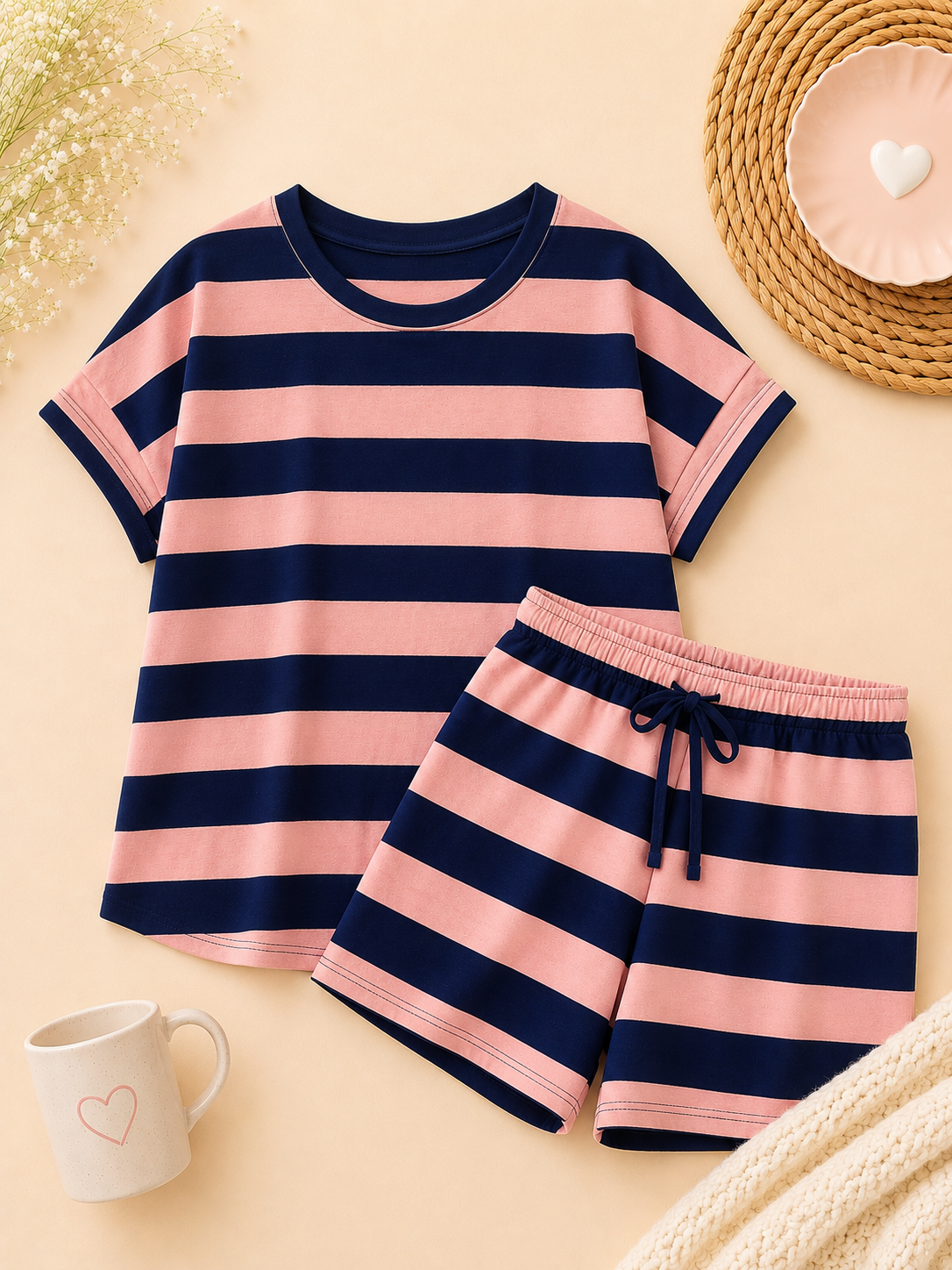 Blush & Navy Coastal Stripe Lounge Set