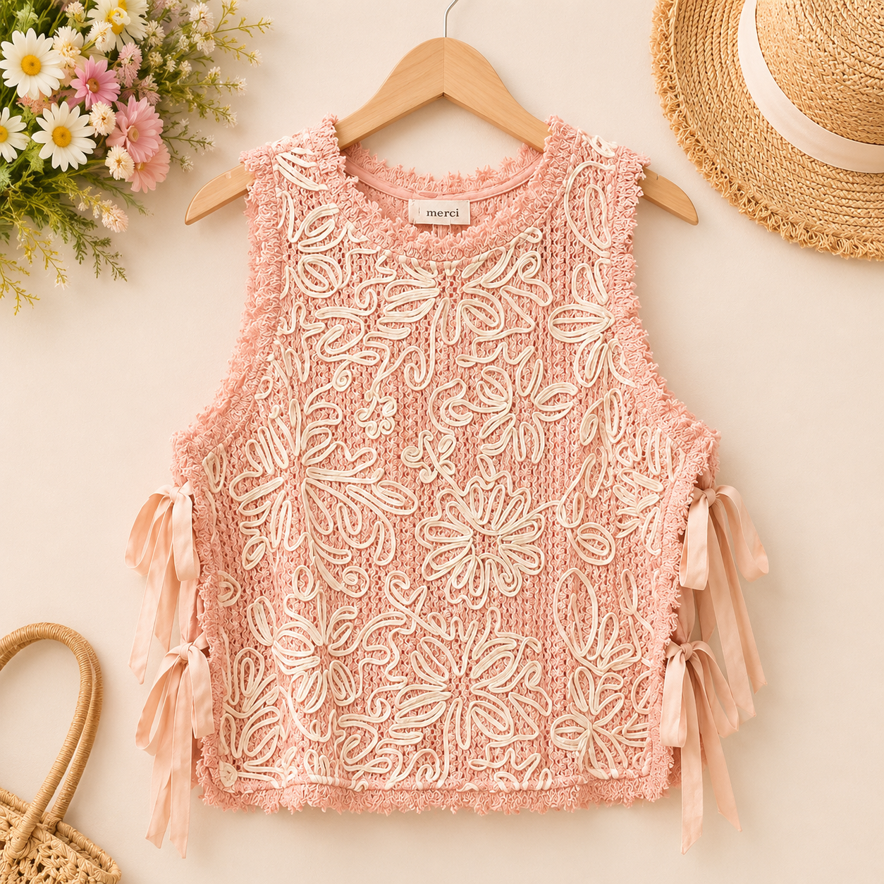 Blush Blossom Crochet Tank