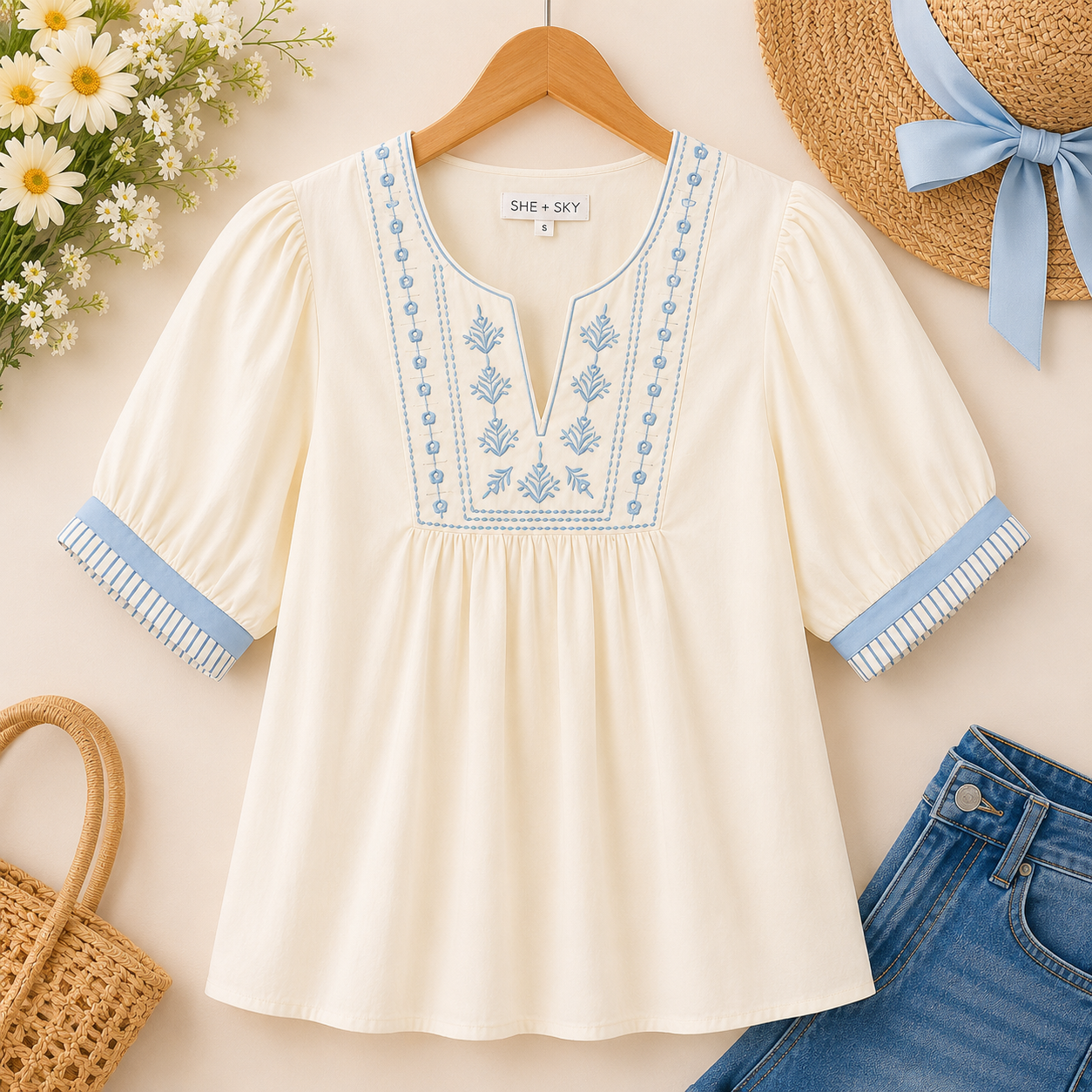 Bluebell Breeze Embroidered Blouse