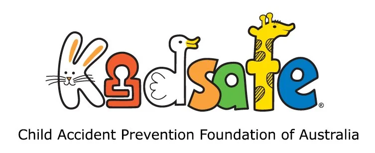 Colorful logo spelling out 'Kidsafe' with playful animal and letter illustrations, and text reading 'Child Accident Prevention Foundation of Australia'.