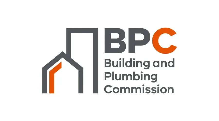 Logo for Building and Plumbing Commission (BPC) featuring a stylized house outline and bold text.