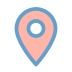 A blue and light orange map marker icon