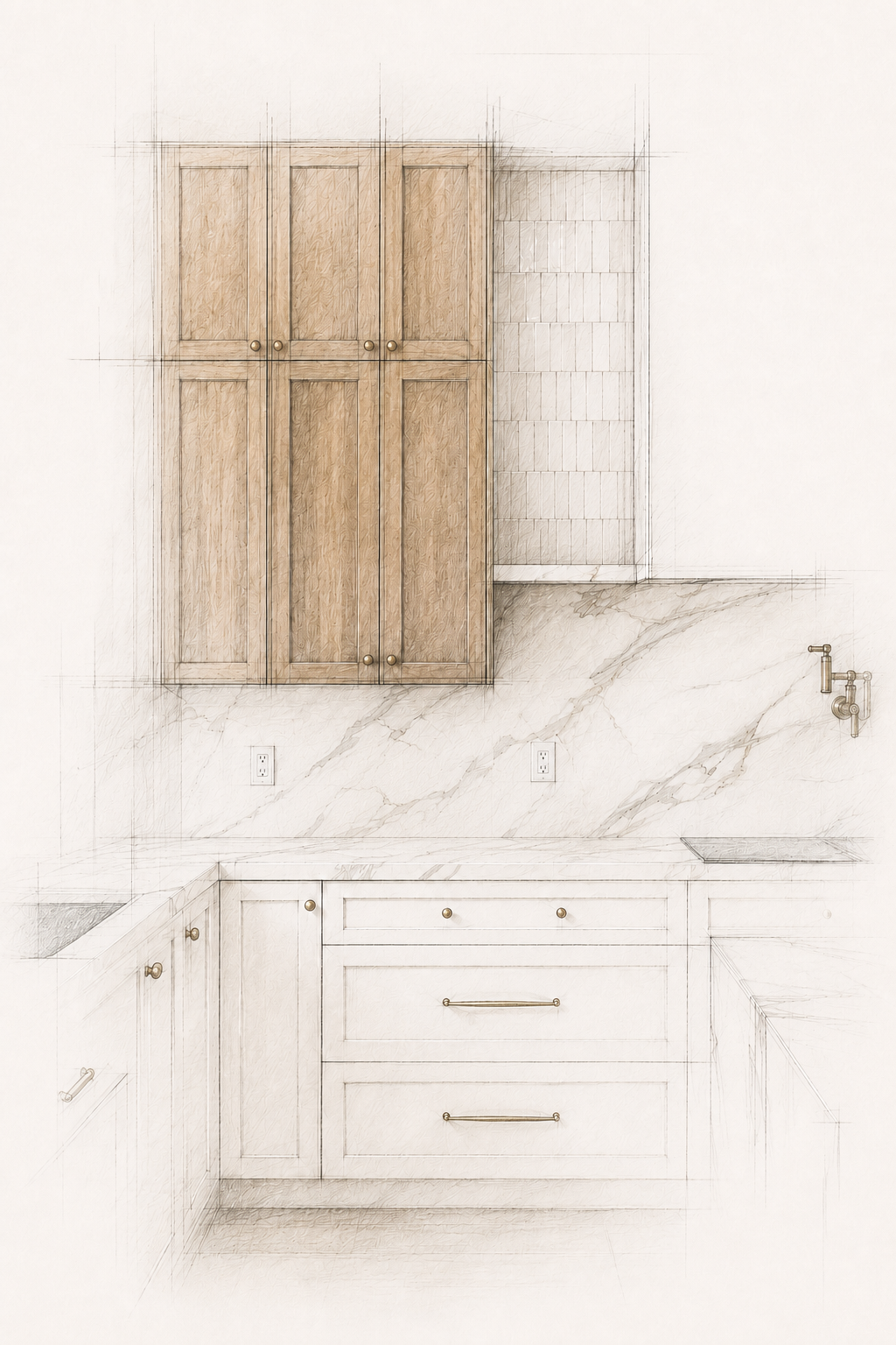 Hand-drawn custom cabinetry study
