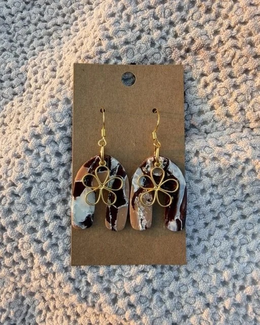 Brown & Gold Floral Arch Earrings