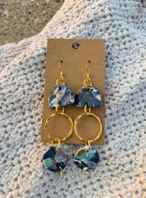 Blue, Turquoise & Gold Layered Earrings