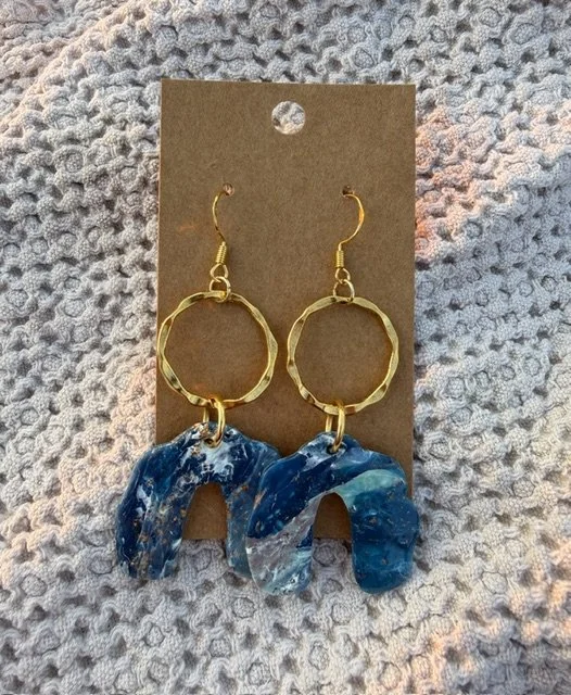 Blue Arch Statement Earrings