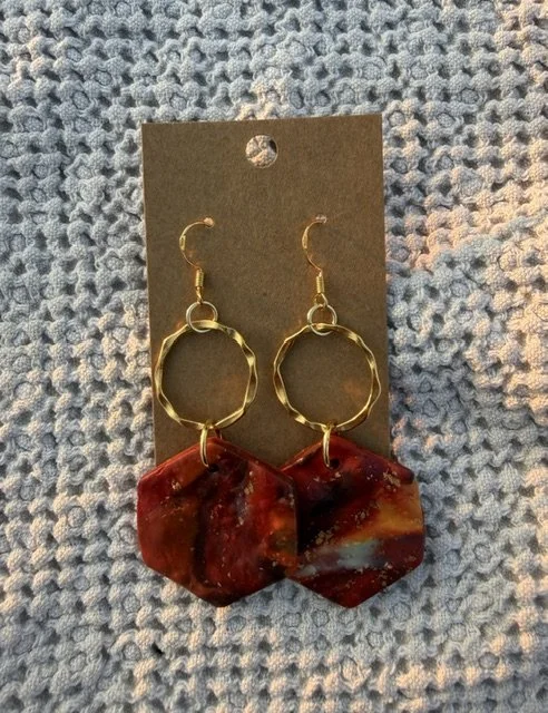 Red & Amber Hexagon Earrings