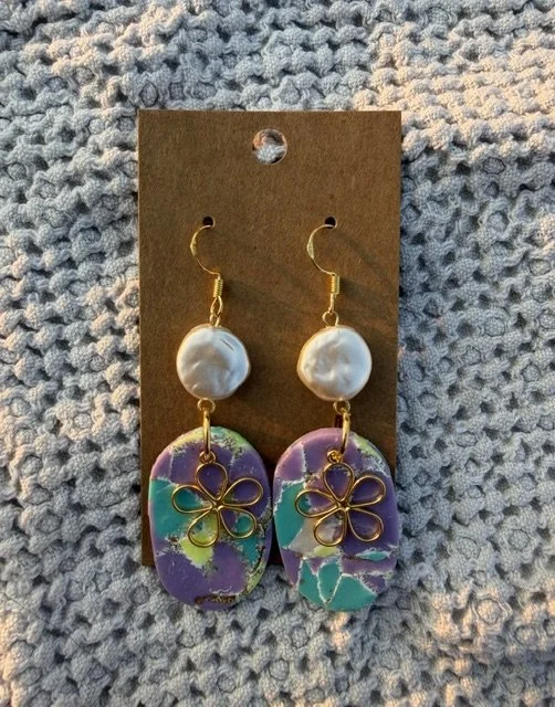 Purple, Turquoise & Pearl Earrings