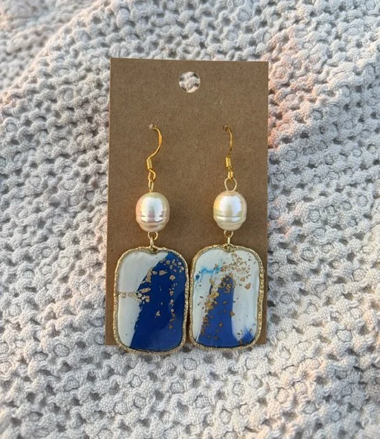 Blue & White Pearl Earrings