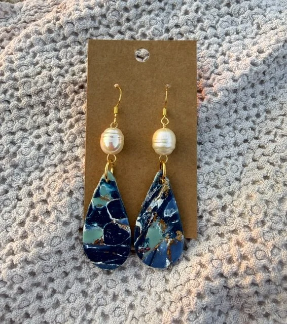 Blue & Pearl Teardrop Earrings
