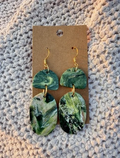 Green Marbled Earrings