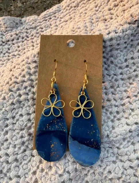 Blue & Gold Floral Statement Earrings
