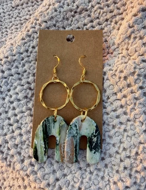 Green & Cream Arch Earrings