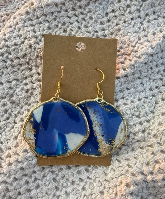 Blue & Gold Statement Dangle Earrings