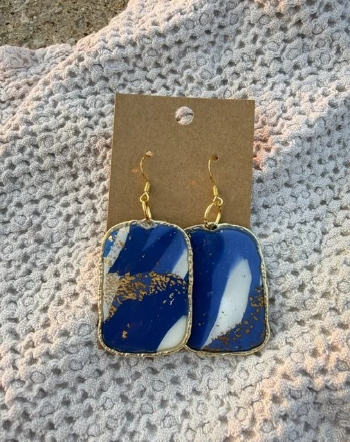 Blue & Gold Rectangle Earrings