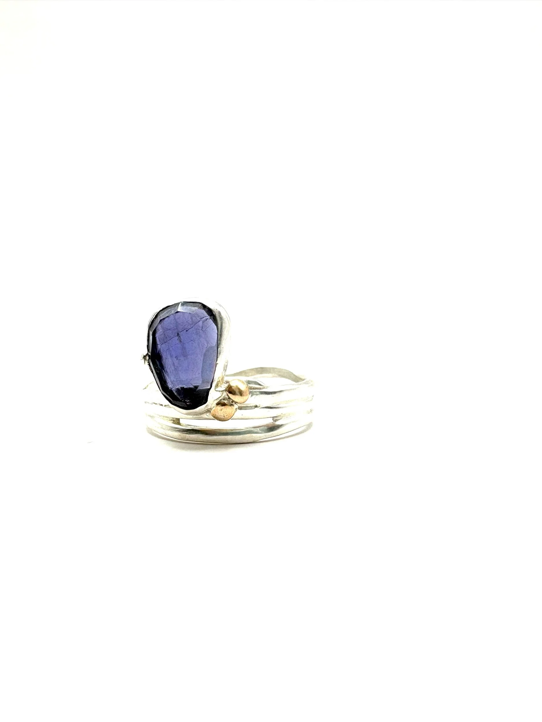 silver lolite off-set ring / size 8.5