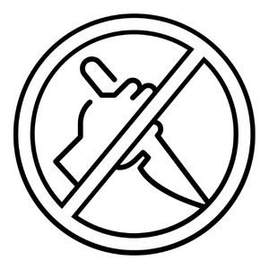 A white circle with a diagonal slash through it on a black background, indicating prohibition or 'no' symbol.