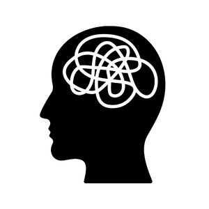 Silhouette of a woman with long hair standing with arms raised against a sunset sky.
