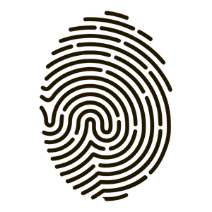 Close-up of a fingerprint in dark brown against a black background.