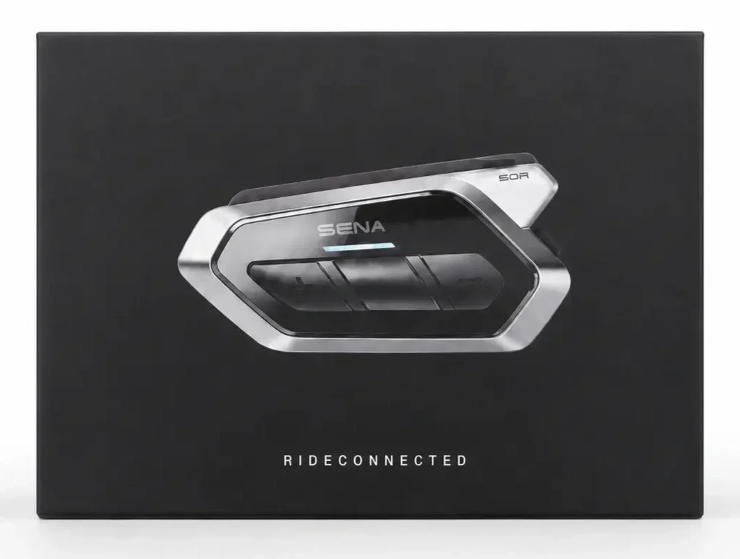 Sena 50R Motorcycle MESH Intercom System as shown on retail packaging