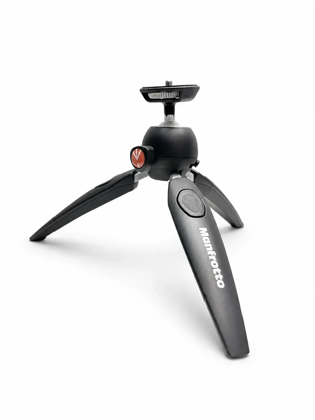 Manfrotto PIXI EVO 2-section mini tripod on a white studio background.