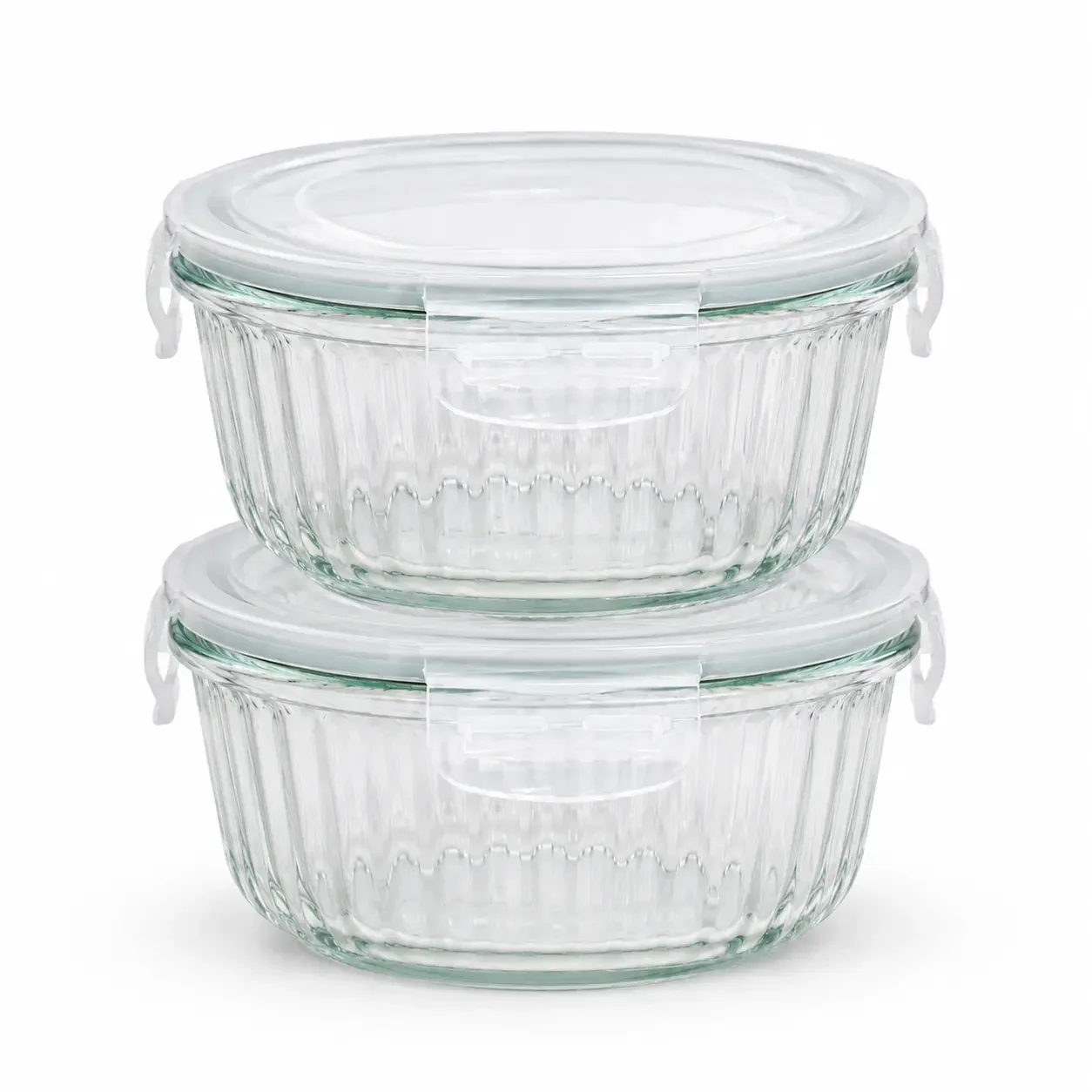 Cuisinart 2-pack 4-cup glass food storage containers with matching lids.