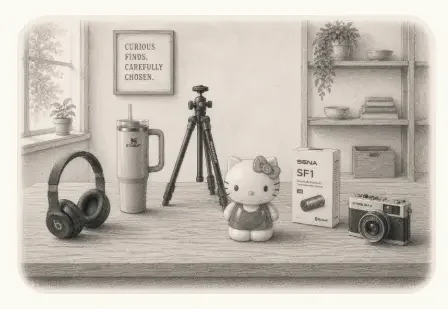 A sketch of various products displayed on a tabletop