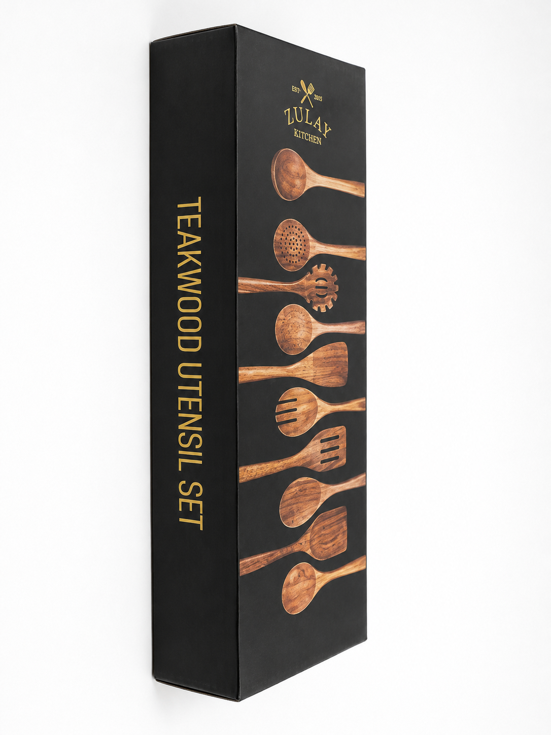 Zulay Kitchen 9pc Teakwood Utensils Set With Hooks
