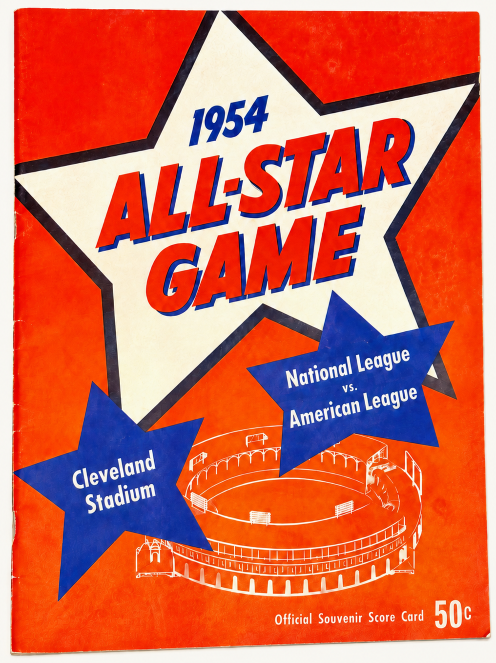 Official 1954 Major League Baseball All-Star Game program with red, white, and blue cover design.