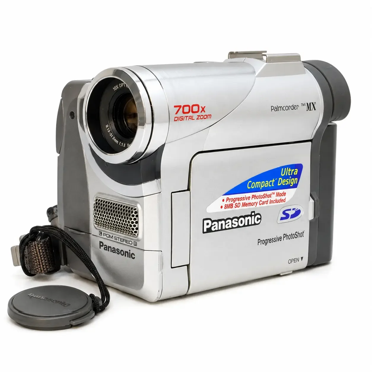 Panasonic PV-DC252D digital MiniDV Palmcorder camcorder on a white studio background