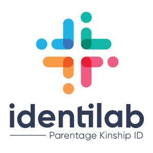 Identilab logo with colorful abstract symbols and the text 'identilab Parentage Kinship ID'