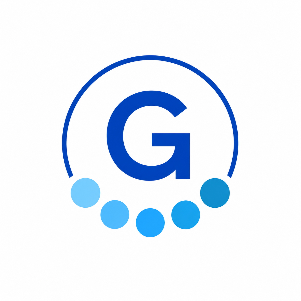 Google My Business logo with a large blue G surrounded by smaller blue dots and a curved line.