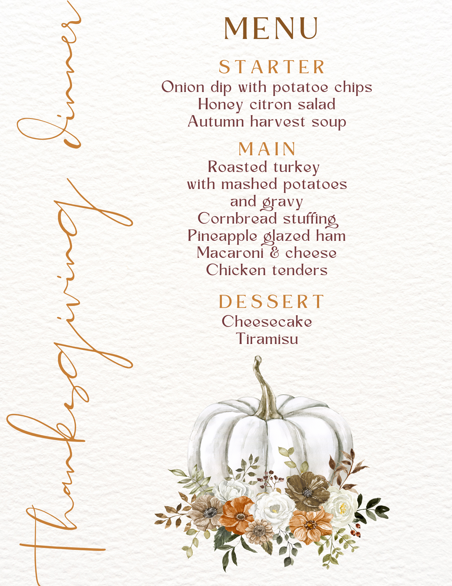 Thanksgiving menu card.