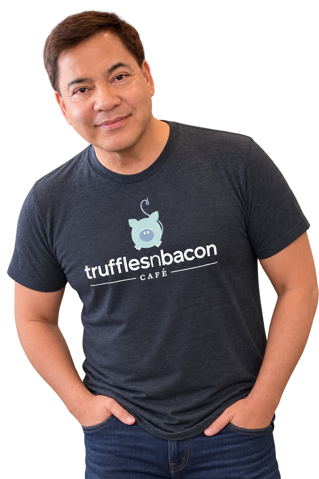 Martin Nievera in a Truffles N Bacon Café shirt, with his July 3, 2026 Las Vegas concert poster