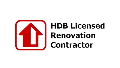 Logo with a red house icon and text reading 'HDB Licensed Renovation Contractor'
