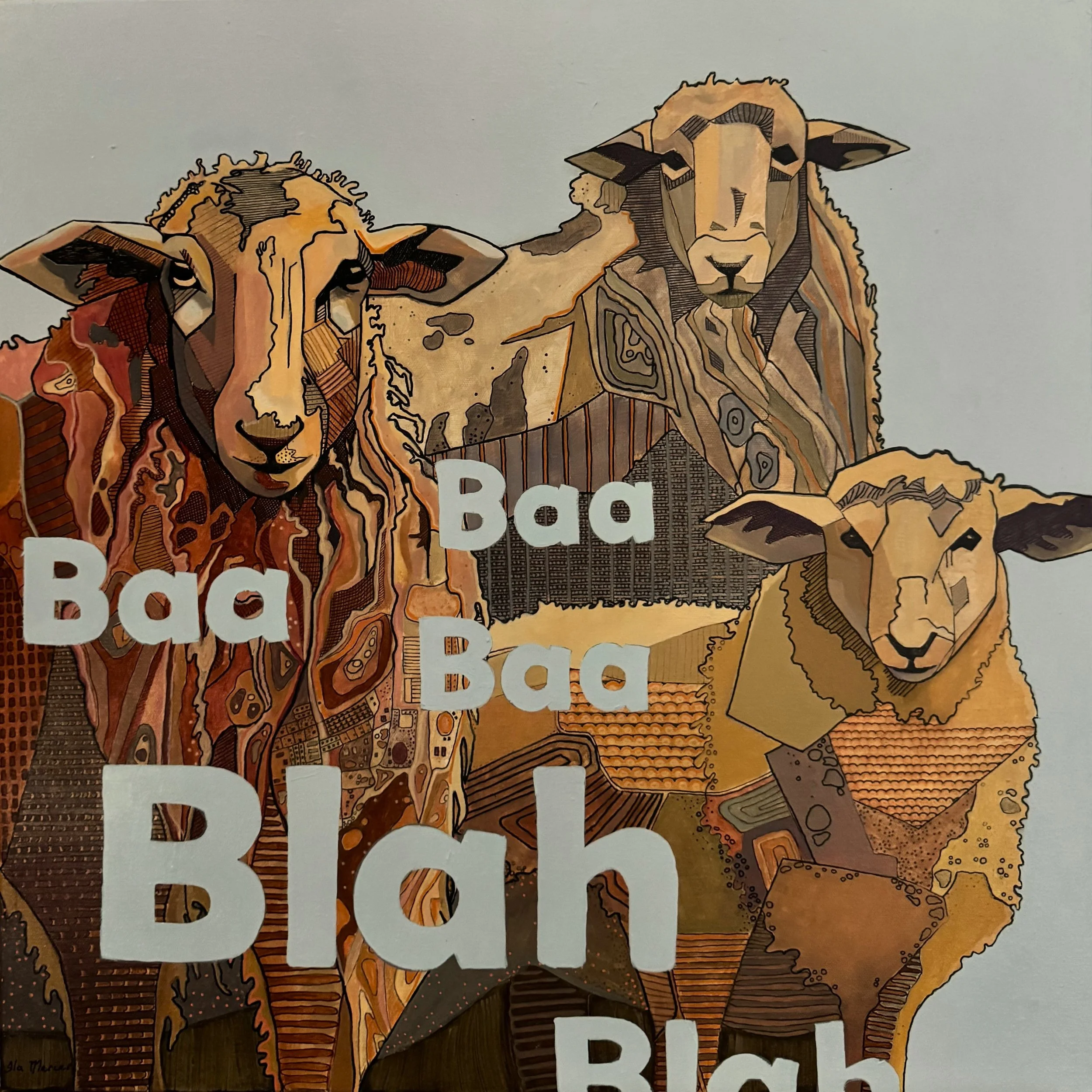  Bah bah blah 
2025
pen & oil on canvas
60 x 60cm
$730