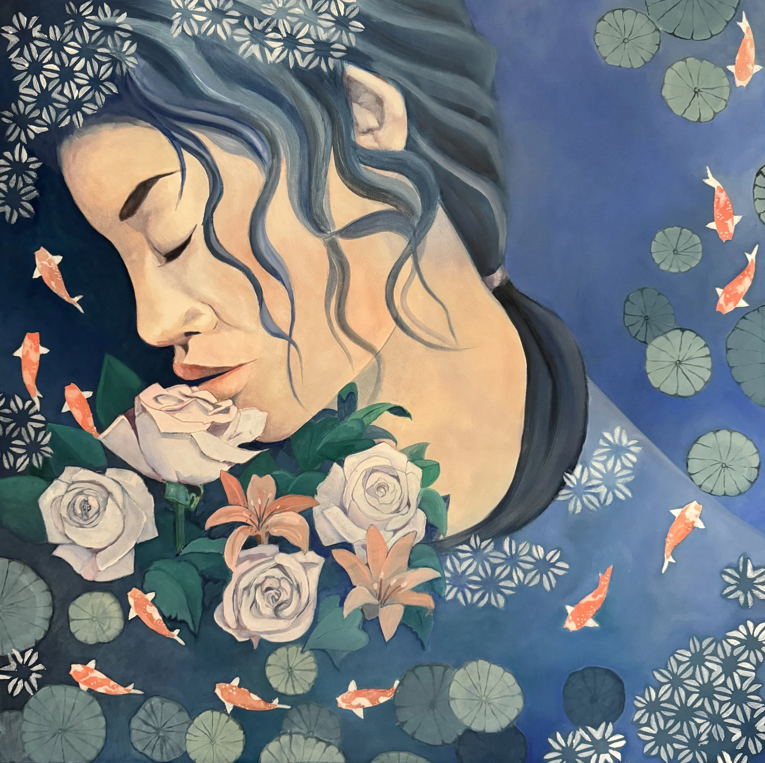  Koi Girl 
2021
oil on canvas
76 x 76cm
$300