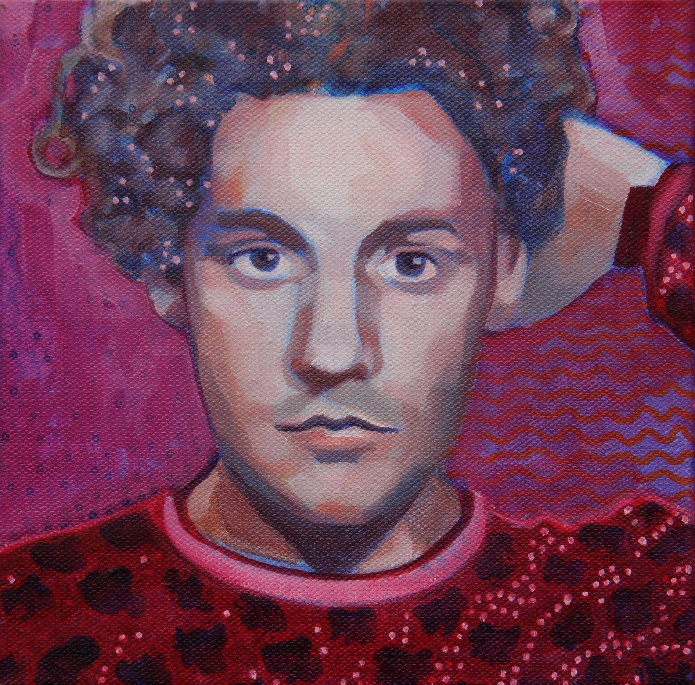  It's all about the bass 
Shelf Portrait
2026
acrylic, posca pen & oil on canvas
20 x 20cm
$100