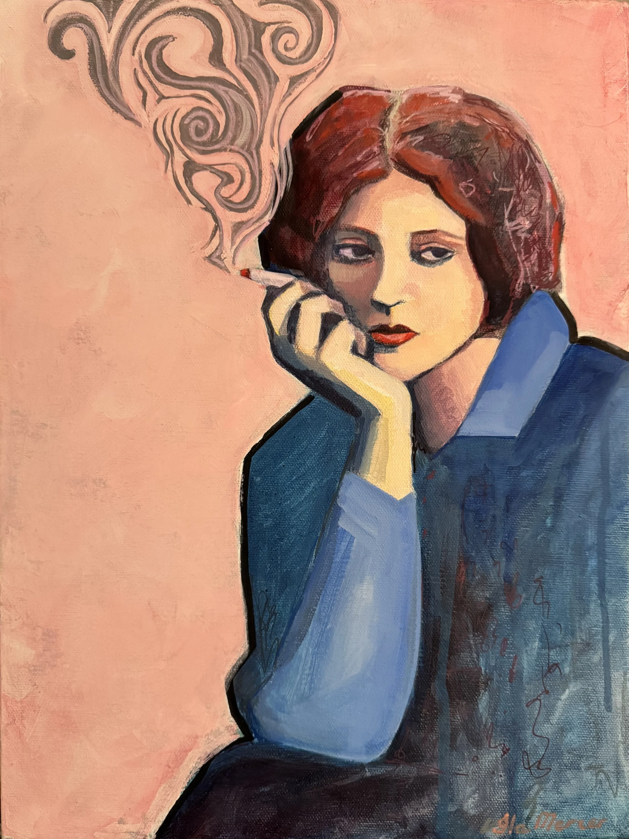  Bored 
2021
acrylic, posca pen and oil on canvas
30 x 40cm
$120