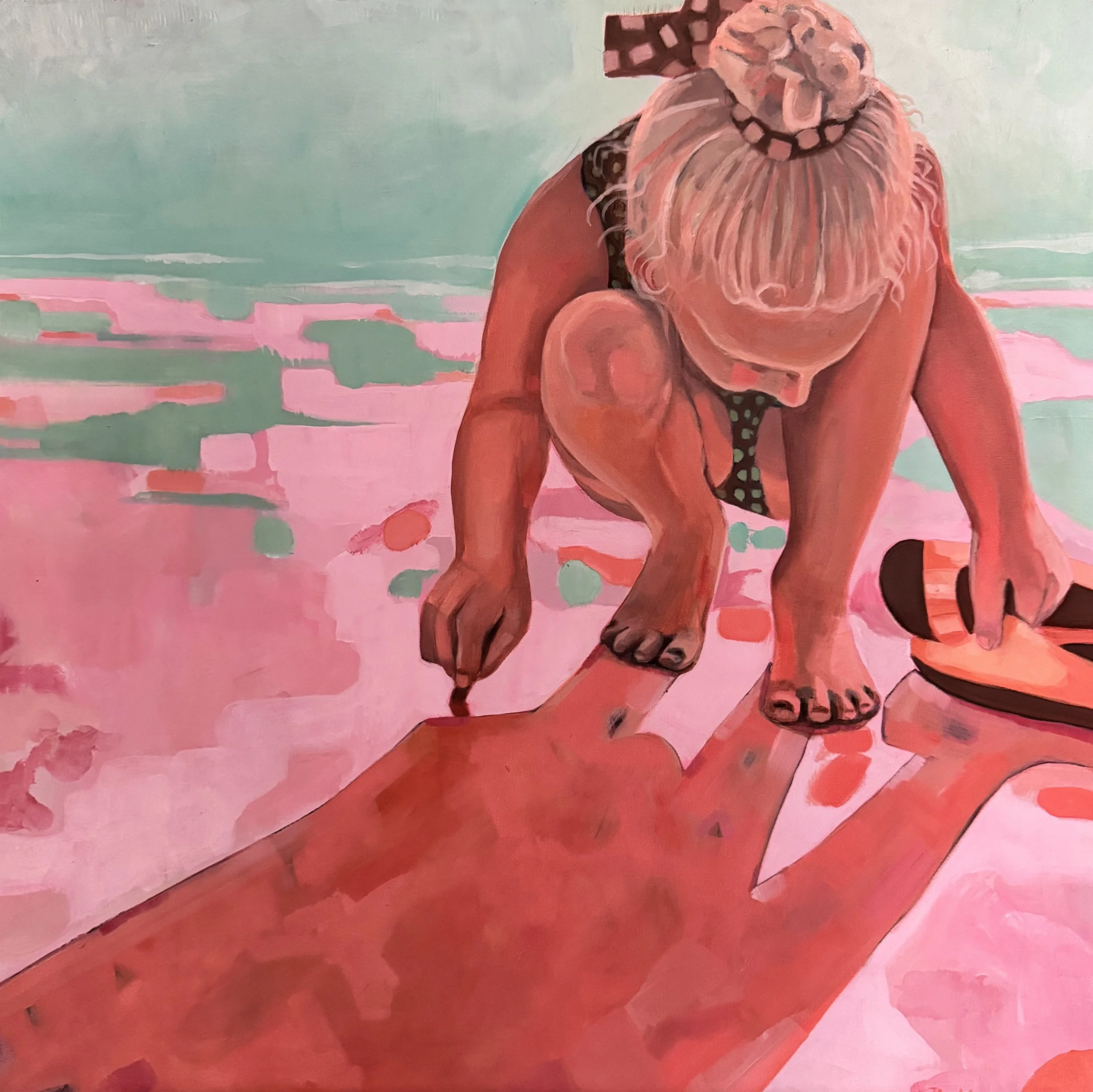  On the beach 
2021
oil on canvas
76 x 76cm
$600