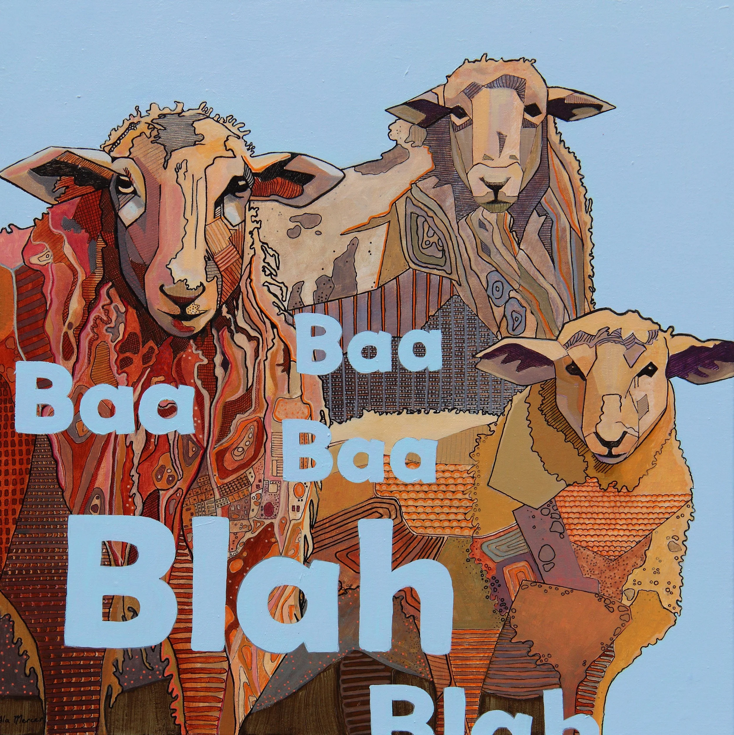  Bah bah blah 
2025
pen & oil on canvas
60 x 60cm
$720