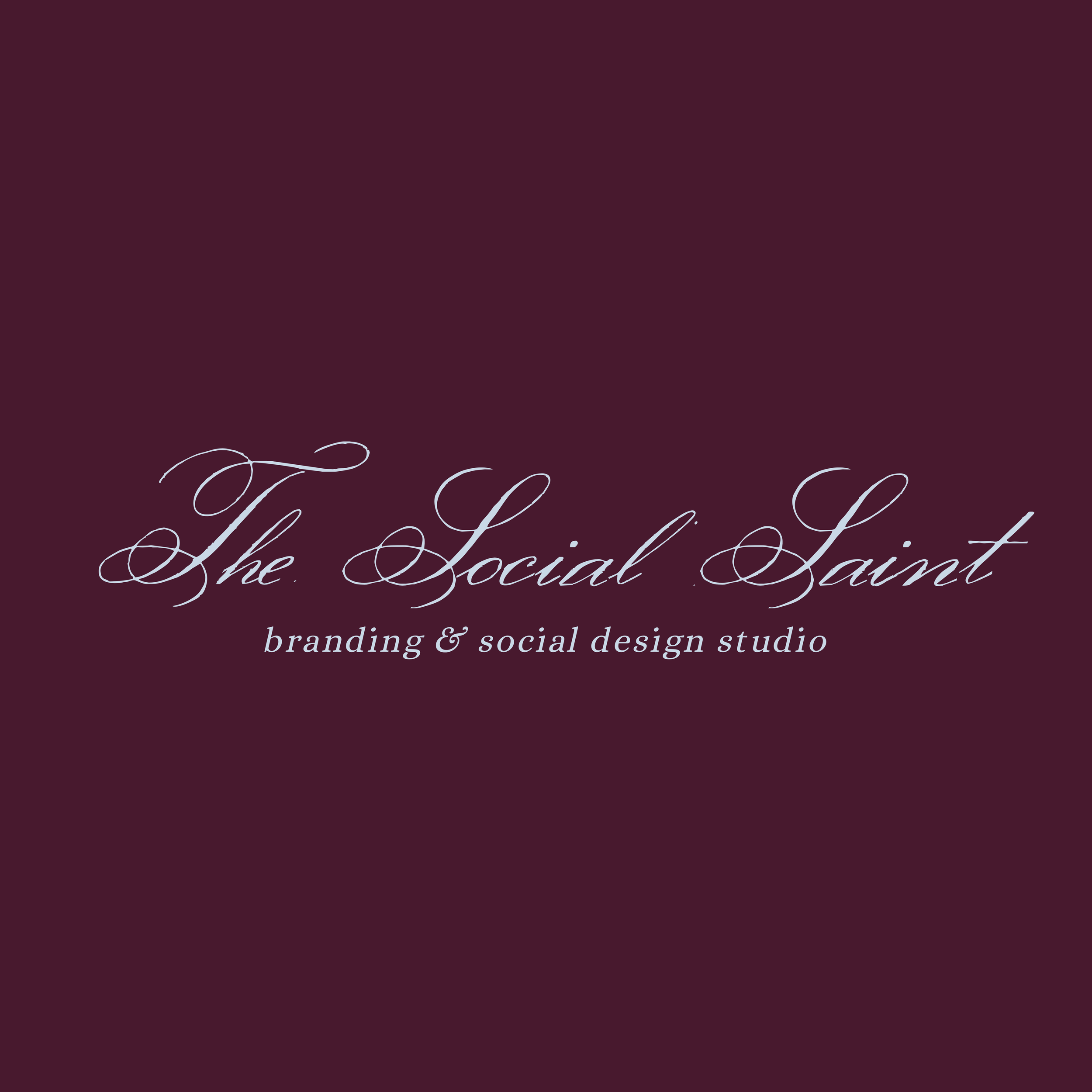 Close-up of elegant white script text on a dark purple background reading 'The Social Saint'.