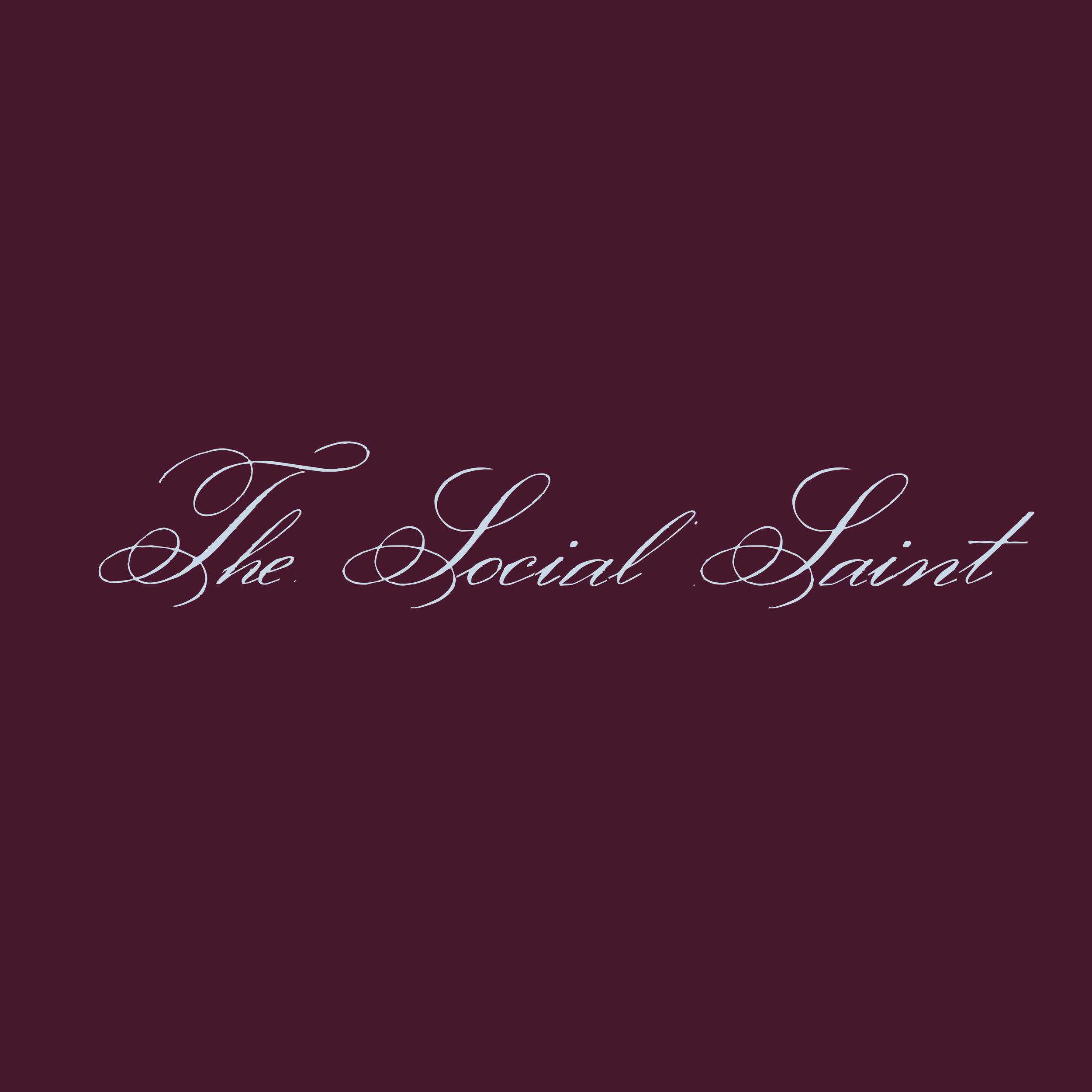 The image features a dark purple background with cursive white text that reads "The Social Saint".
